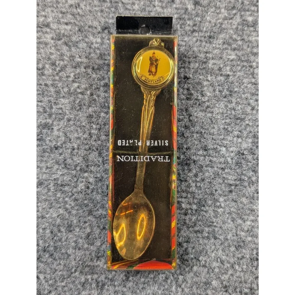 Vintage Scotland Souvenir Silver Plated Collectible Spoon Highland Bagpiper Boxe